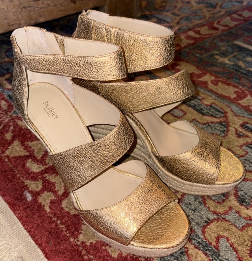 Botkier Women Shoes 11 Gold Espadrille Sandal Buckle Solid Rope Ankle Strap